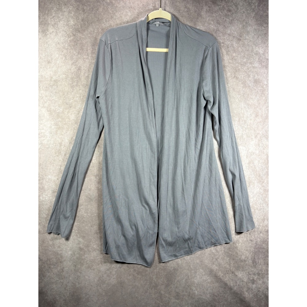 P.J. Harlow Cardigan Womens L Gray Amelia Ribbed Open Front Supima Cotton Modal